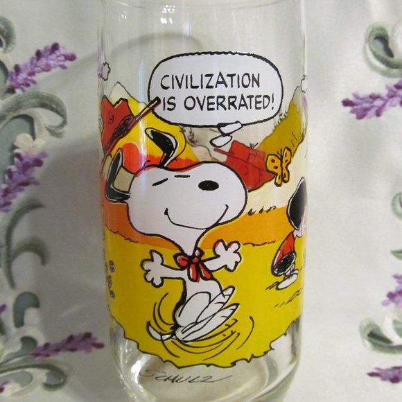 Vintage McDonalds Glass Peanuts Camp Snoopy Collection Civilization is Overrated - Picture 1 of 8